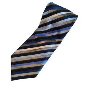 Bergamo New York Tie Mens Necktie Striped Blue Brown White Business Career